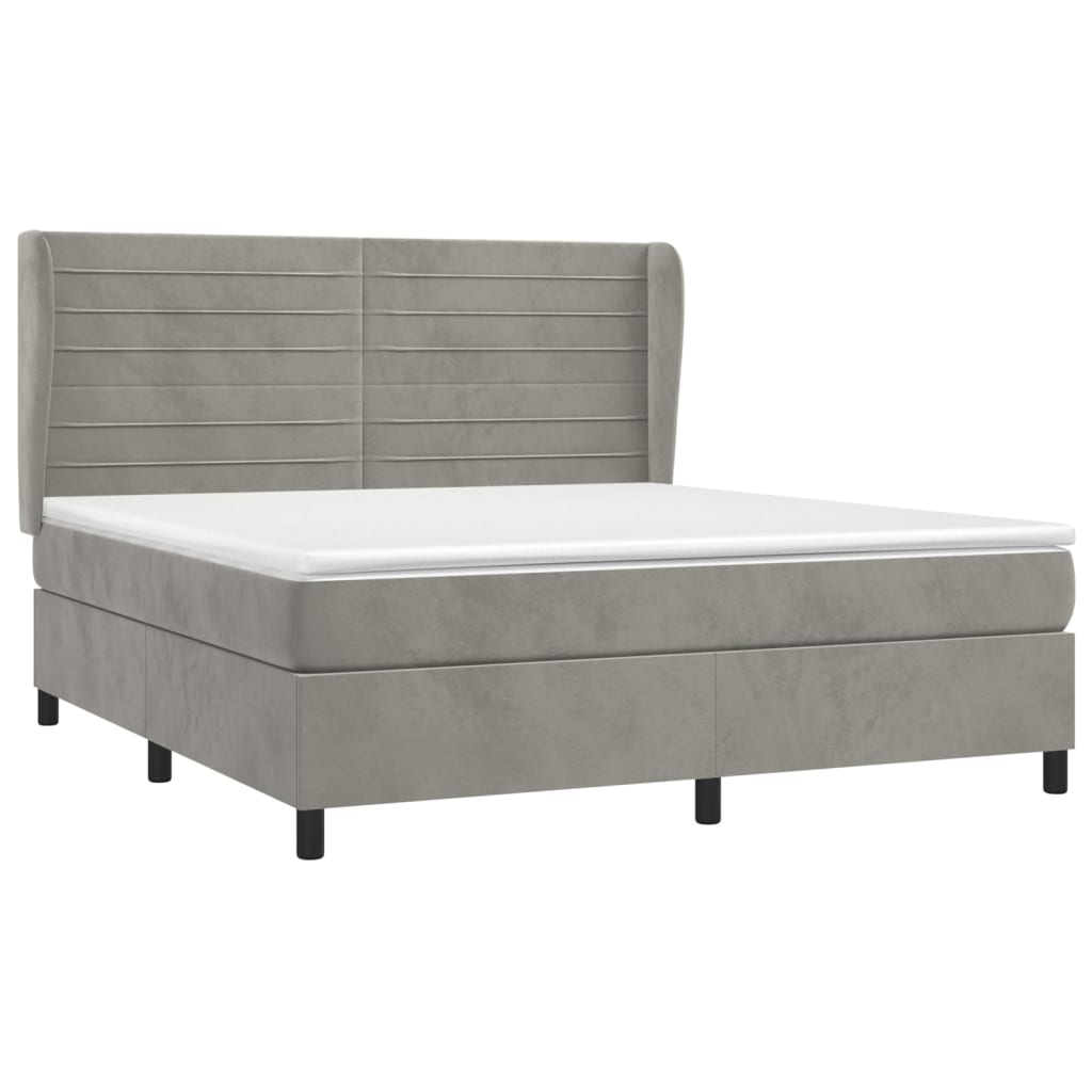 vidaXL Boxspringbett mit Matratze Hellgrau 180x200 cm Samt