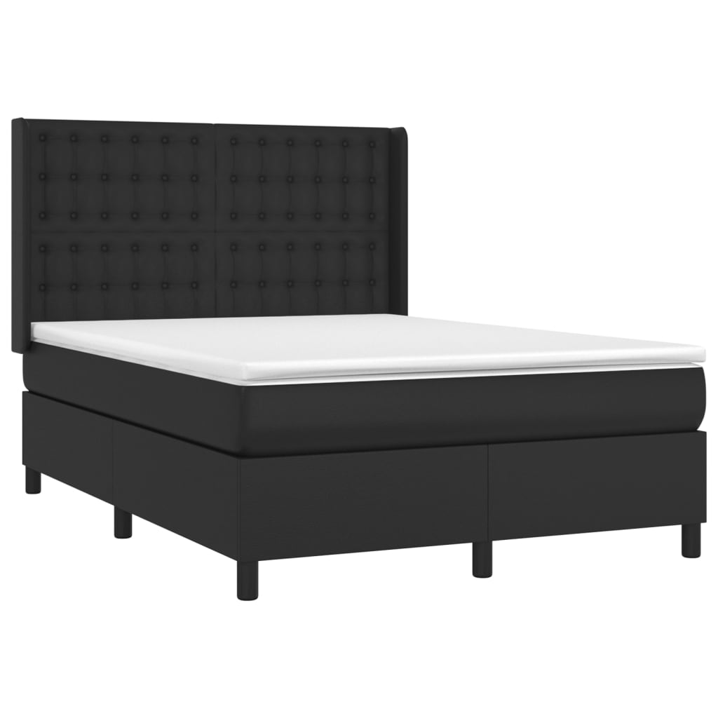 vidaXL Boxspringbett mit Matratze & LED Schwarz 140x200 cm Kunstleder