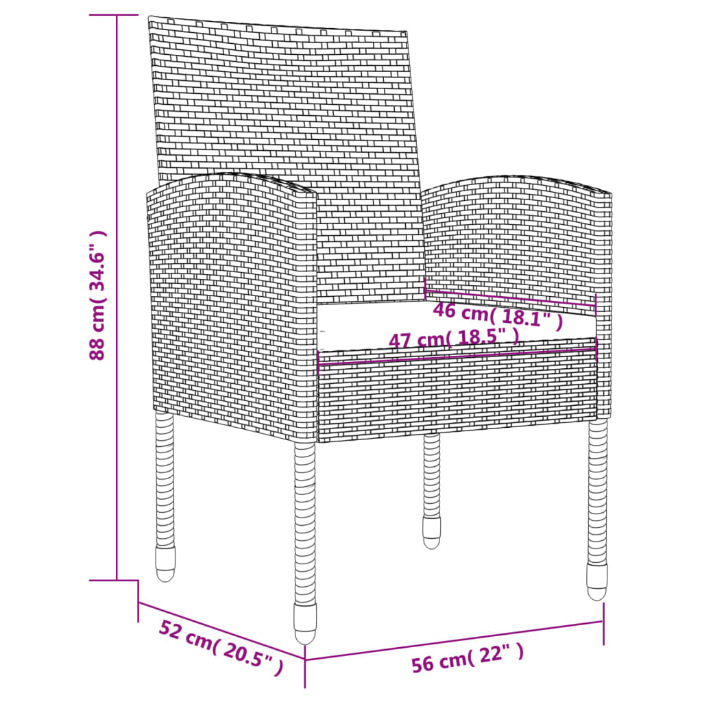 vidaXL 5-tlg. Garten-Essgruppe Schwarz Poly Rattan und Stahl