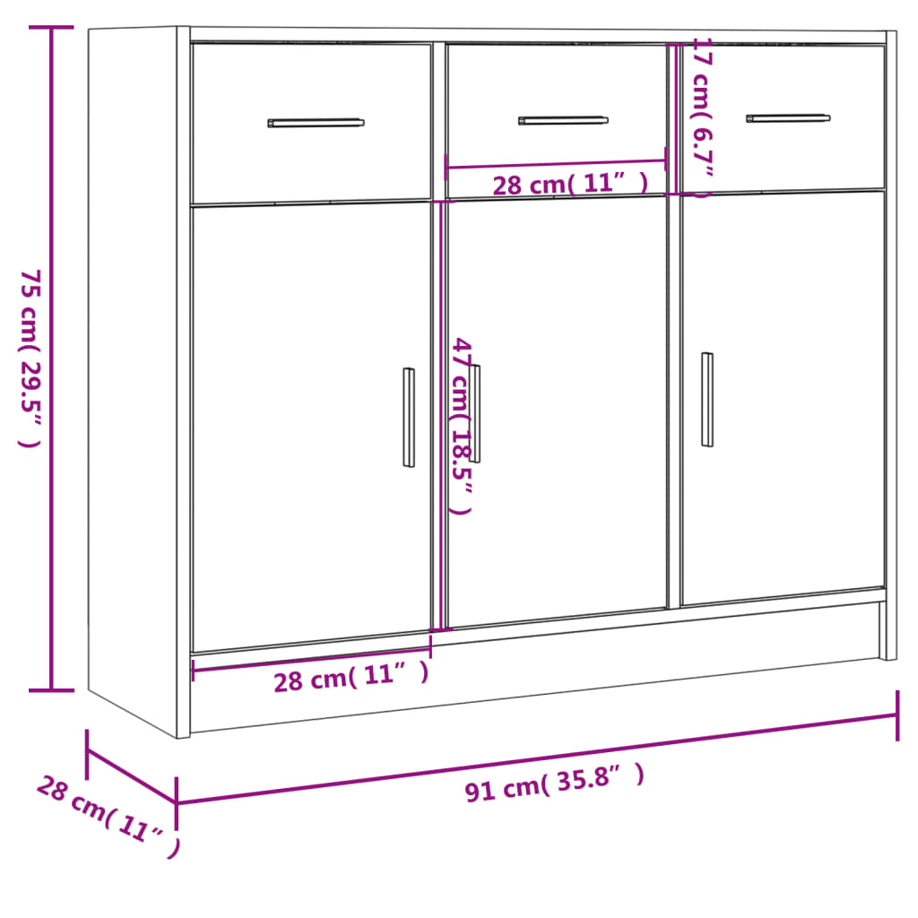 vidaXL Sideboard Schwarz 91x28x75 cm Holzwerkstoff