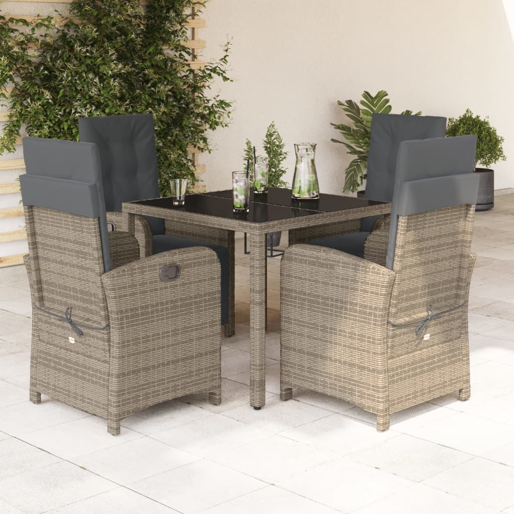 vidaXL 5-tlg. Garten-Essgruppe mit Kissen Grau Poly Rattan