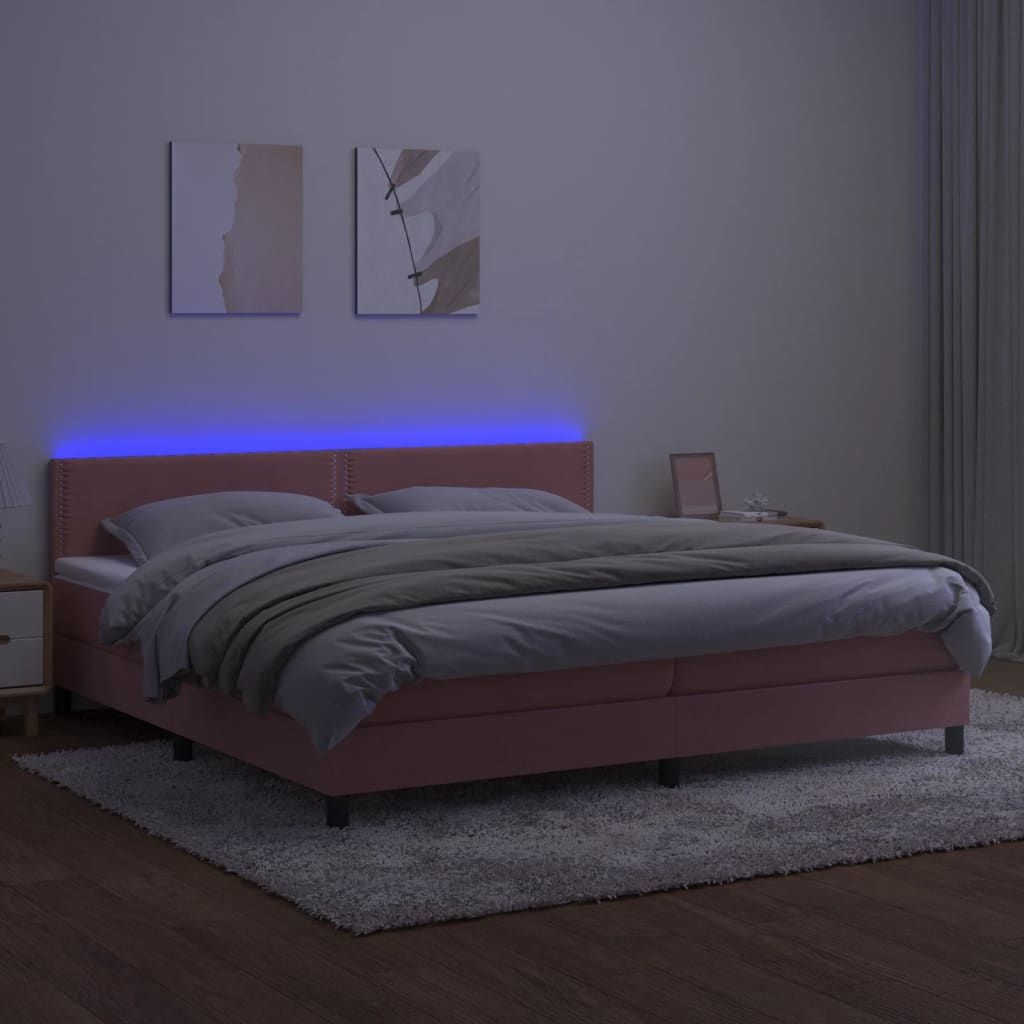 vidaXL Boxspringbett mit Matratze & LED Rosa 200x200 cm Samt