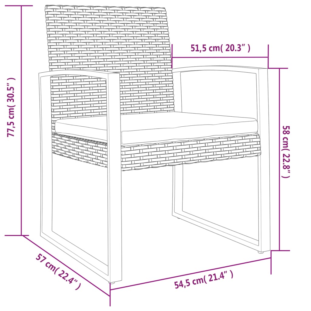 vidaXL Garten-Esszimmerstühle 2 Stk. Schwarz PP-Rattan