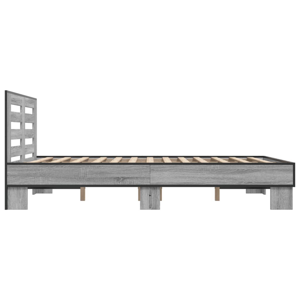 vidaXL Bettgestell Grau Sonoma 140x190 cm Holzwerkstoff und Metall