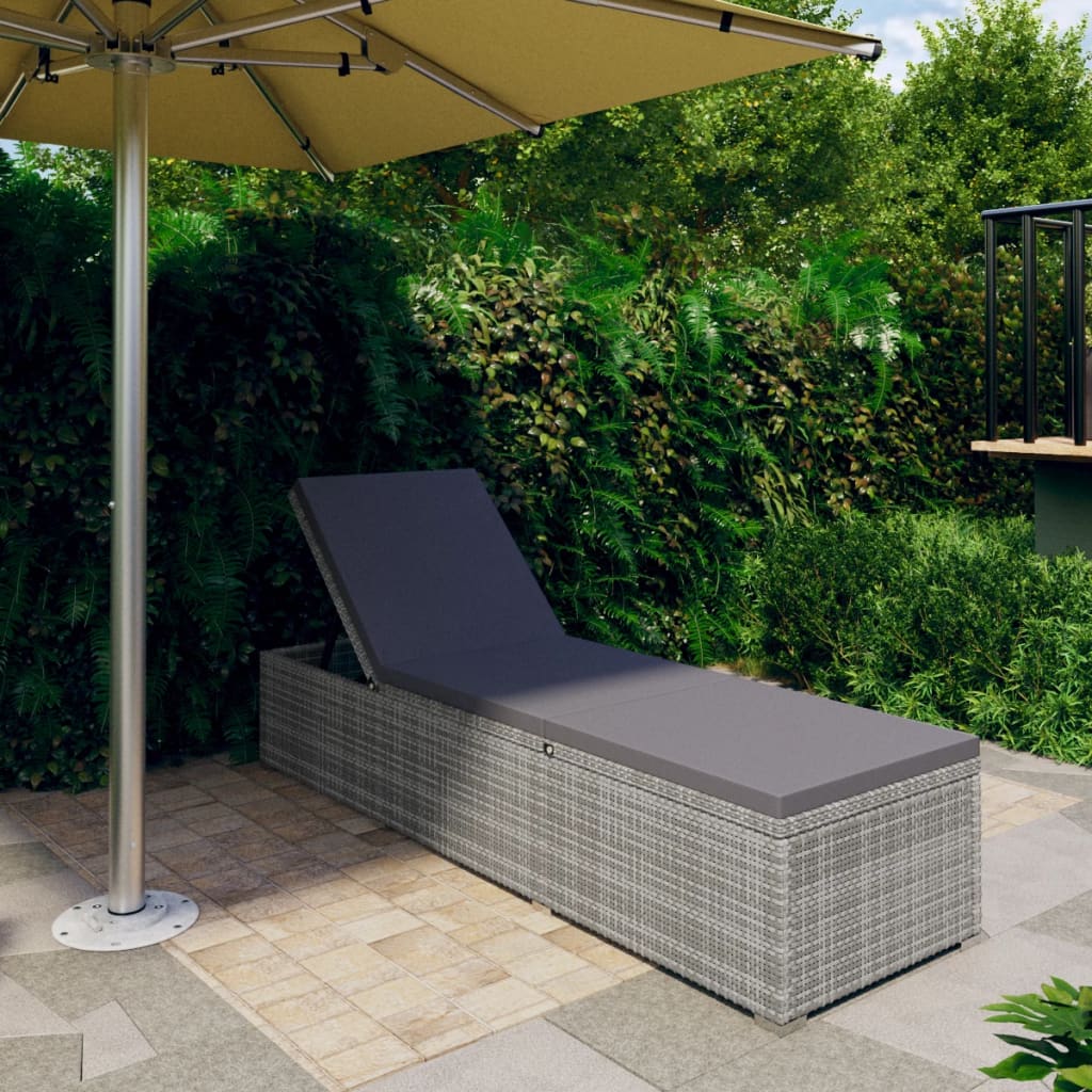 vidaXL Sonnenliege mit Dunkelgrauer Auflage Poly Rattan Grau