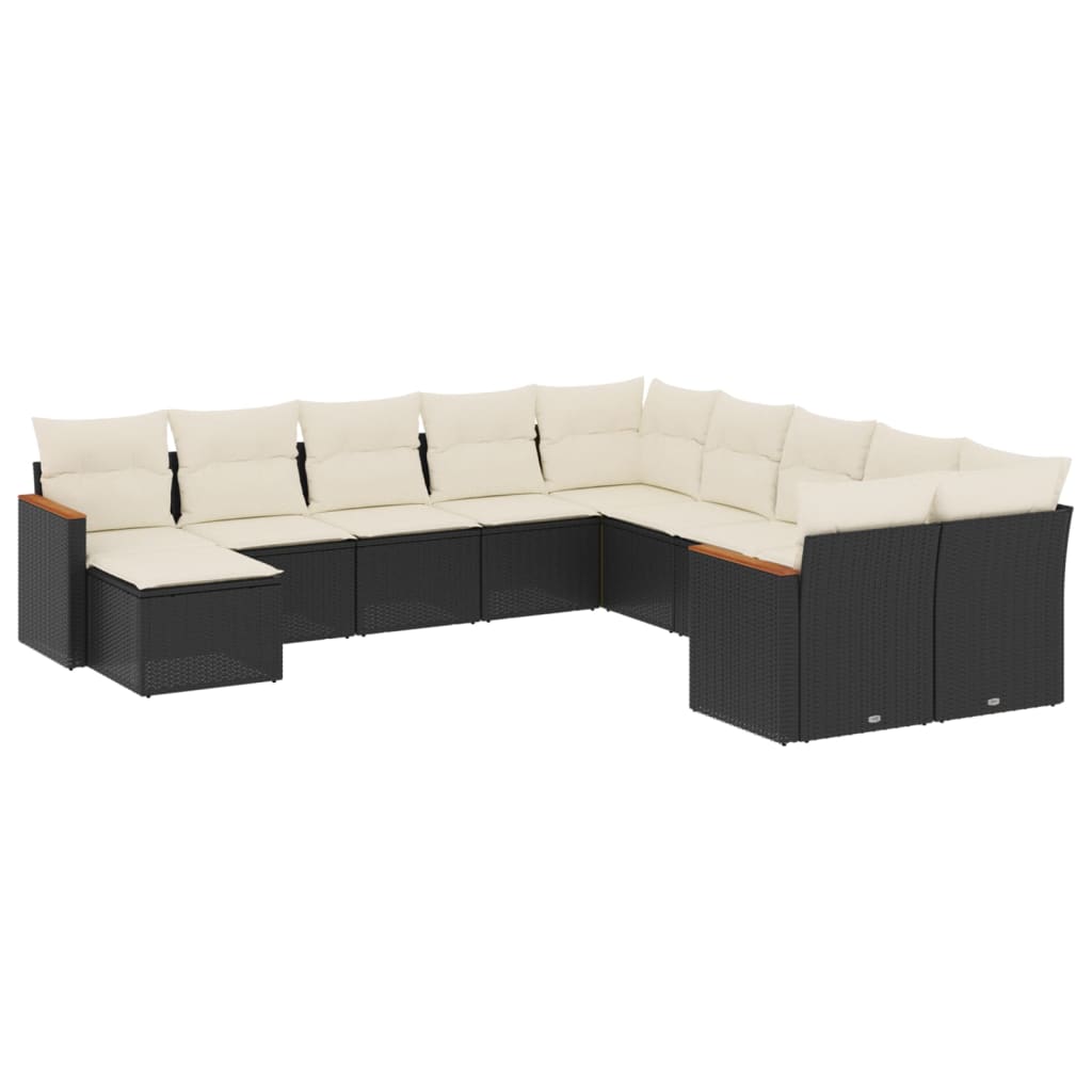 vidaXL 11-tlg. Garten-Sofagarnitur mit Kissen Schwarz Poly Rattan