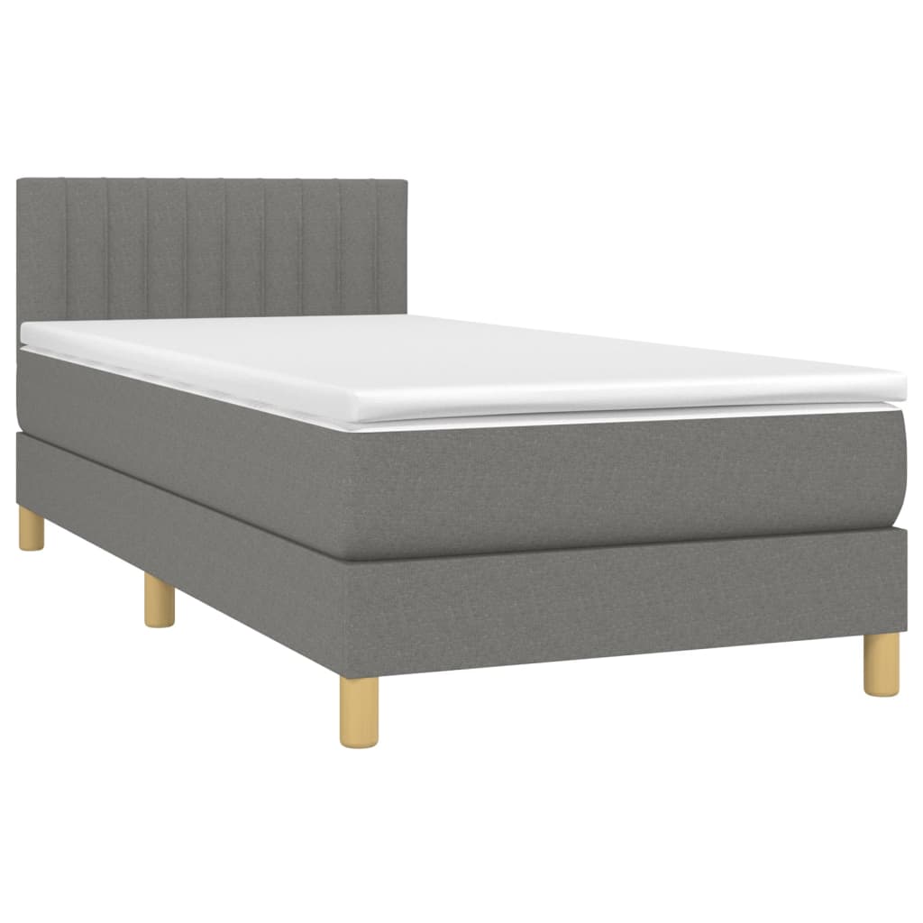 vidaXL Boxspringbett mit Matratze Dunkelgrau 90x200 cm Stoff