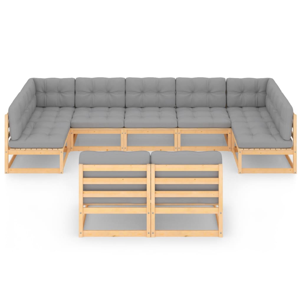 vidaXL 9-tlg. Garten-Lounge-Set mit Kissen Massivholz Kiefer