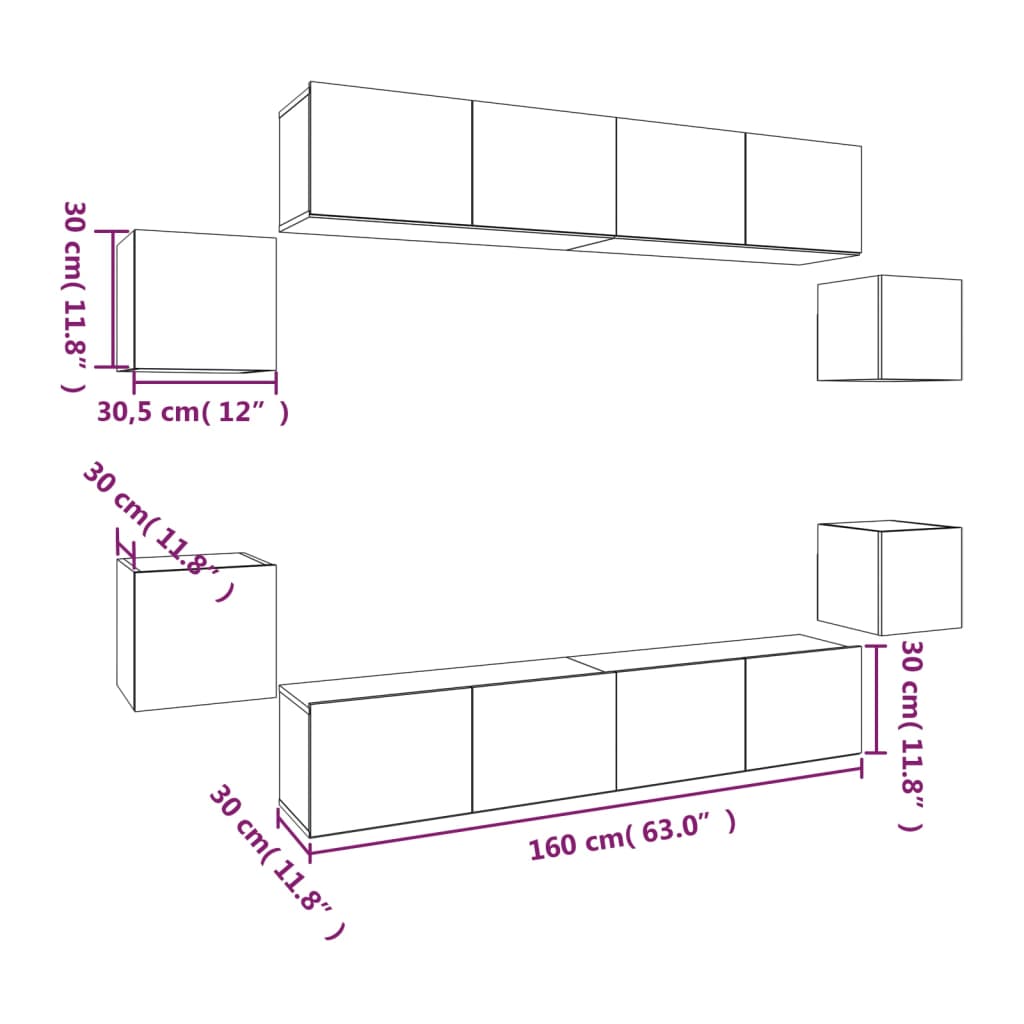 vidaXL 8-tlg. TV-Schrank-Set Braun Eichen-Optik Holzwerkstoff