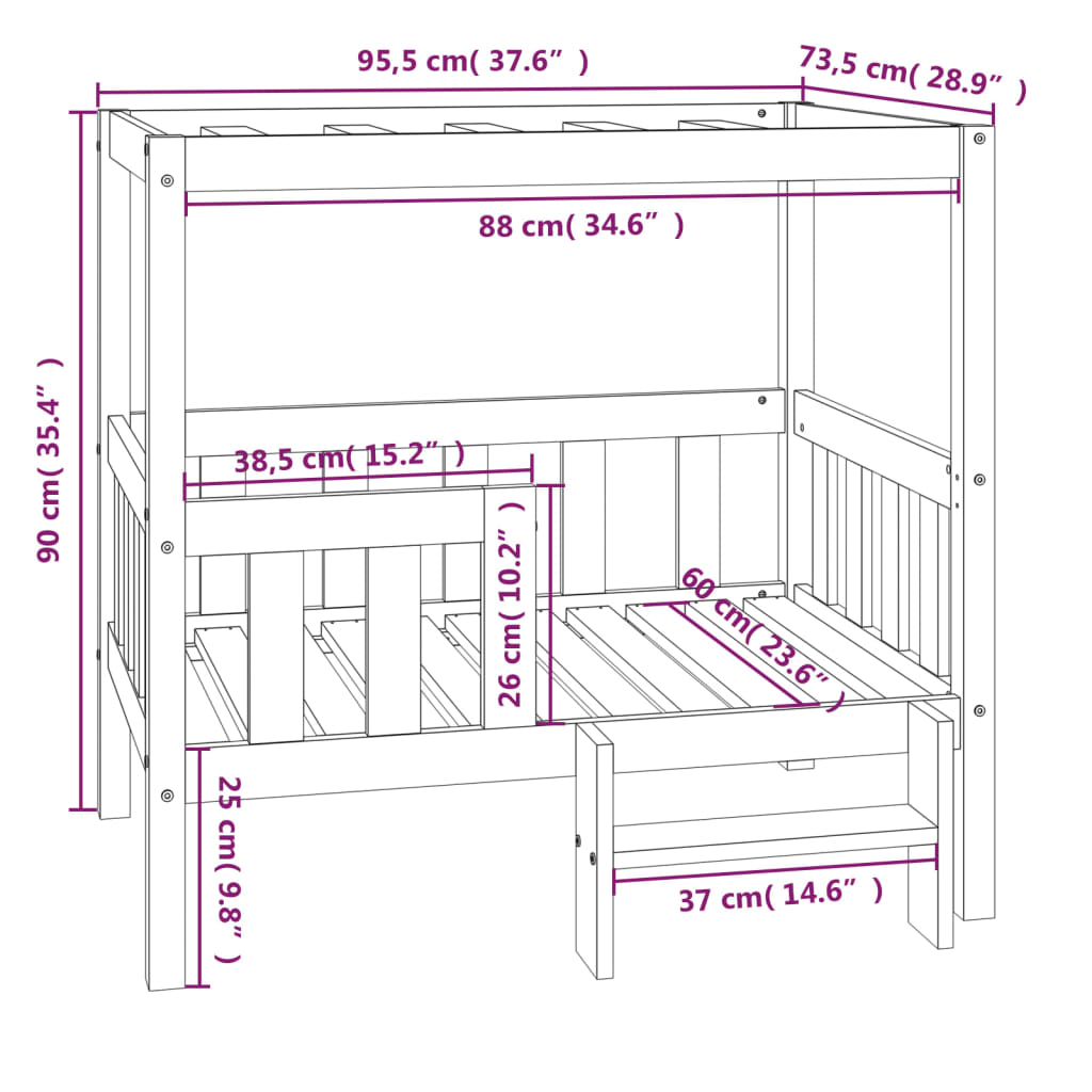 vidaXL Hundebett Grau 95,5x73,5x90 cm Massivholz Kiefer