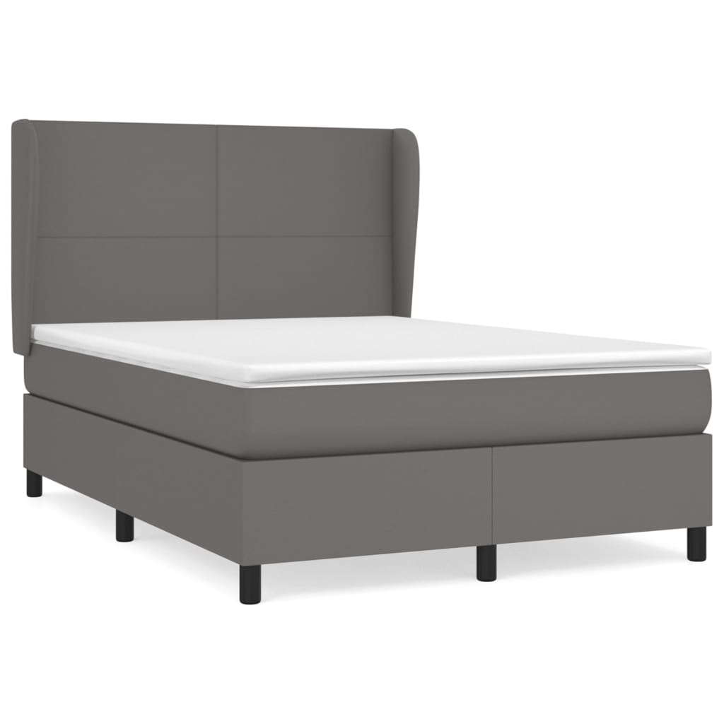 vidaXL Boxspringbett mit Matratze Grau 140x200 cm Kunstleder