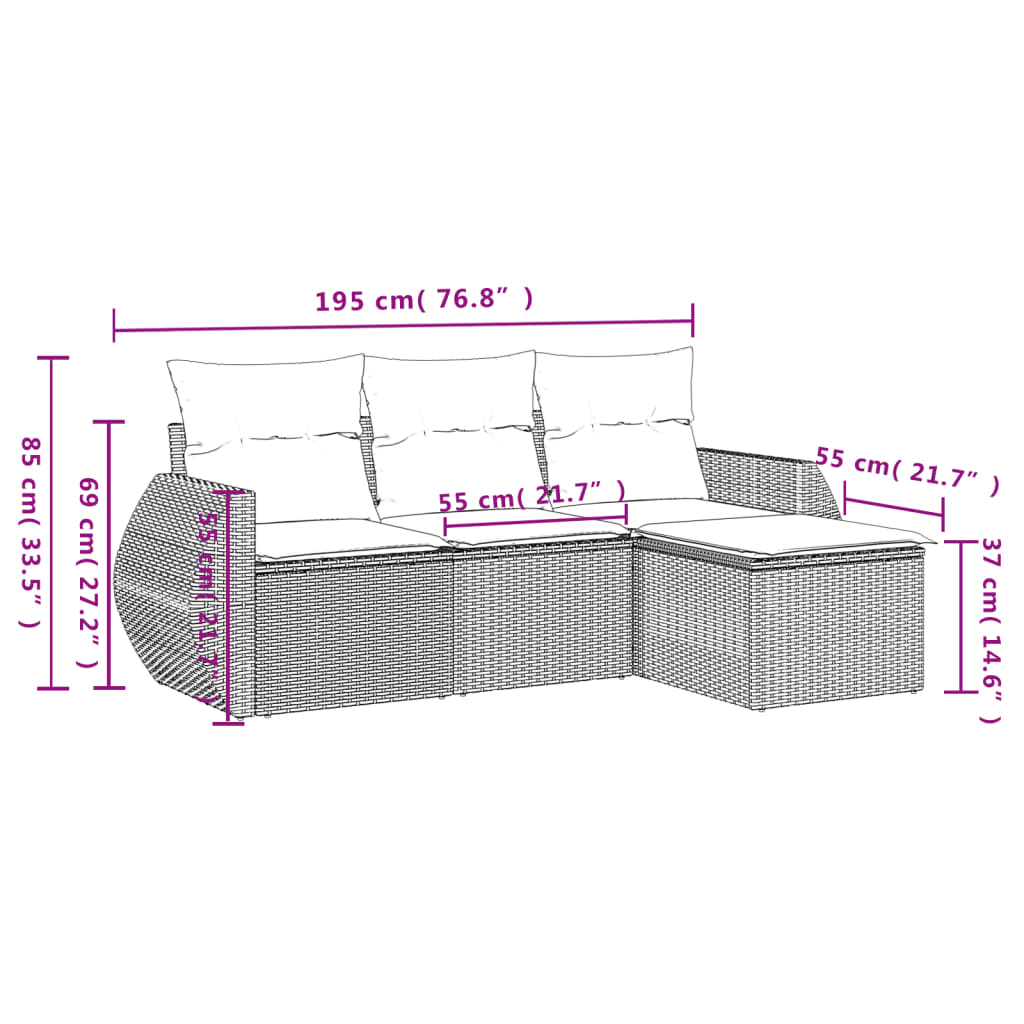 vidaXL 4-tlg. Garten-Sofagarnitur mit Kissen Hellgrau Poly Rattan