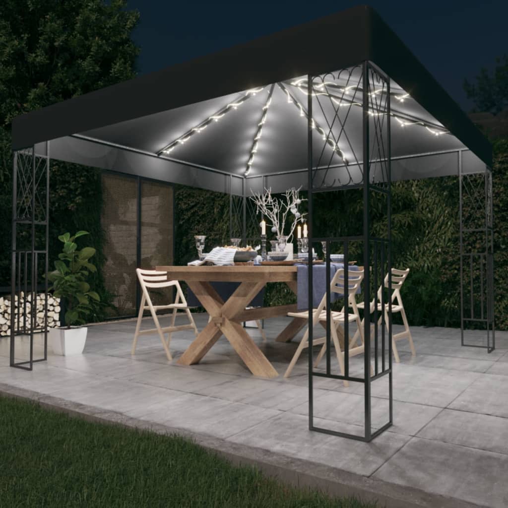 vidaXL Pavillon mit LED-Lichterkette 3x3 m Anthrazit Stoff