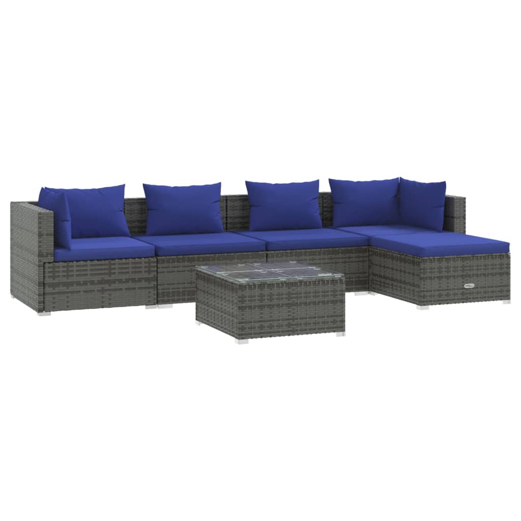 vidaXL 6-tlg. Garten-Lounge-Set mit Kissen Poly Rattan Grau