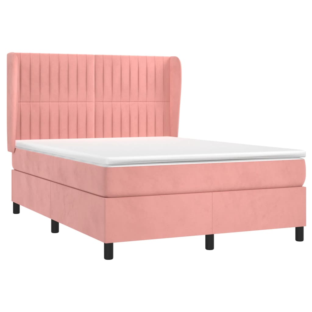 vidaXL Boxspringbett mit Matratze Rosa 140x200 cm Samt