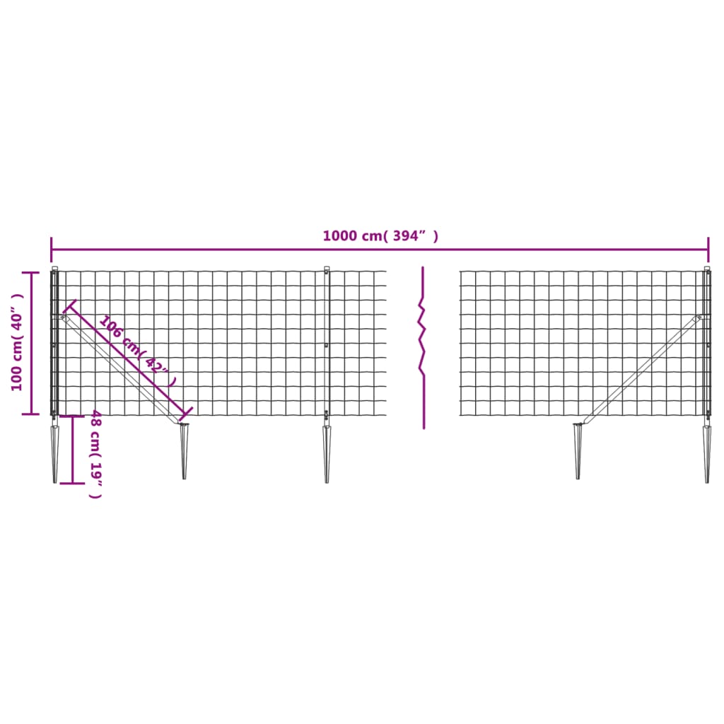 vidaXL Maschendrahtzaun mit Bodenhülsen Anthrazit 1x10 m