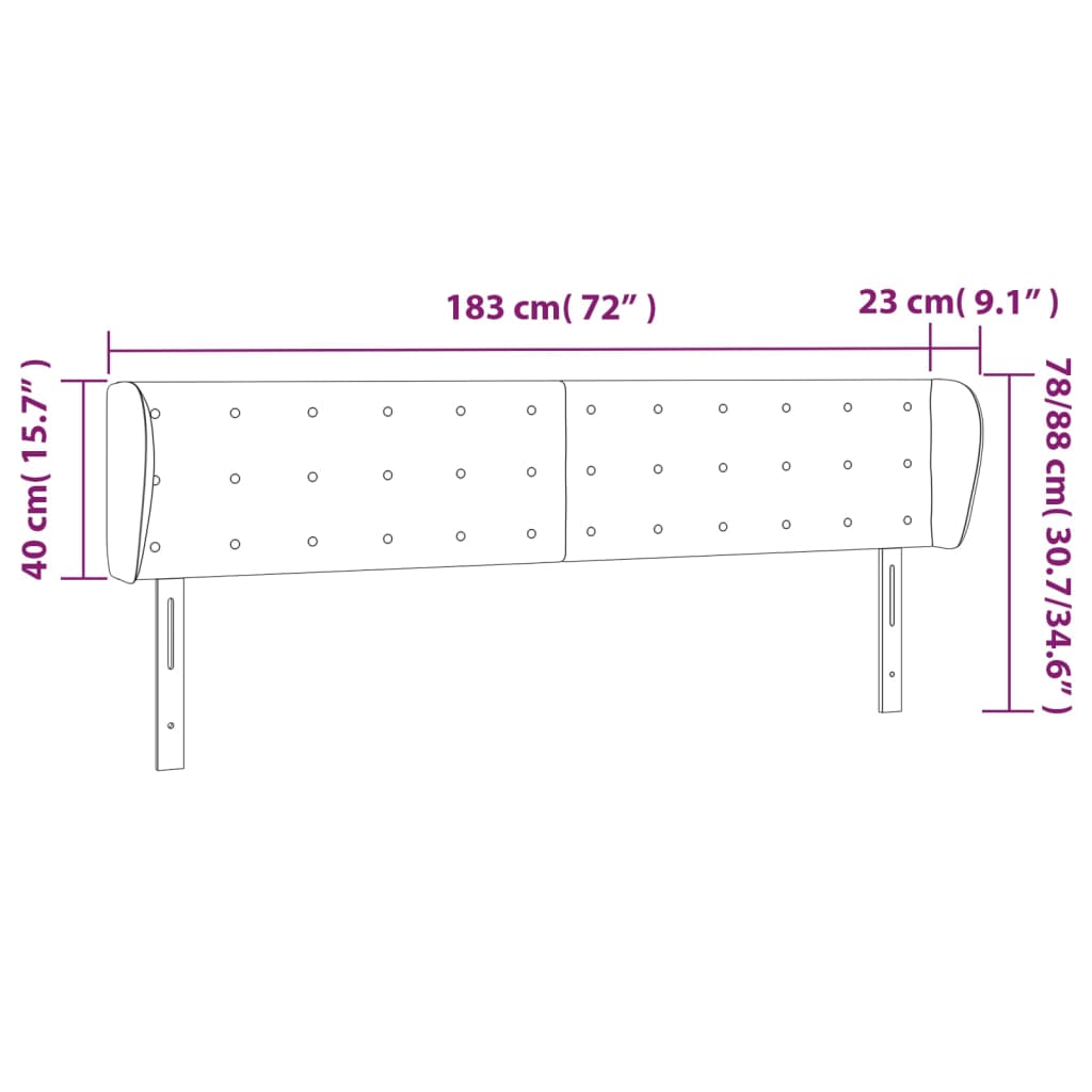 vidaXL Kopfteil mit Ohren Dunkelgrau 183x23x78/88 cm Stoff