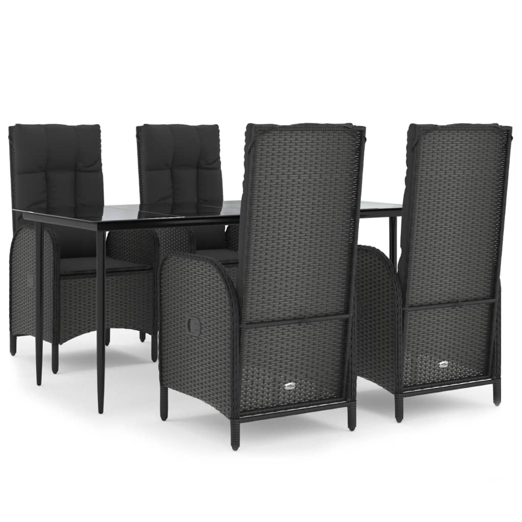 vidaXL 5-tlg. Garten-Essgruppe mit Kissen Schwarz Poly Rattan