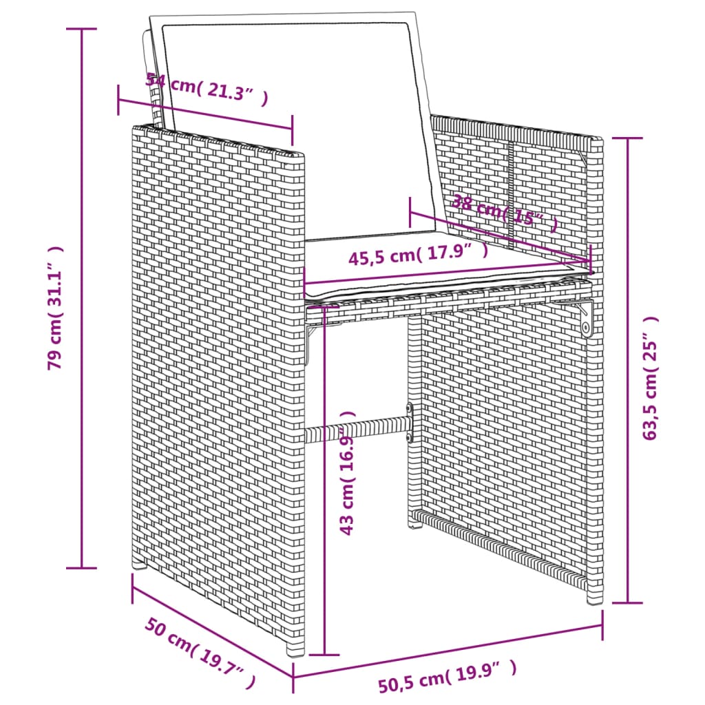 vidaXL 9-tlg. Garten-Essgruppe mit Kissen Grau Poly Rattan