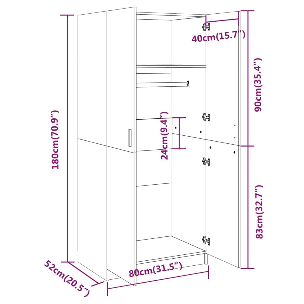 vidaXL Kleiderschrank Grau Sonoma 80x52x180 cm Holzwerkstoff