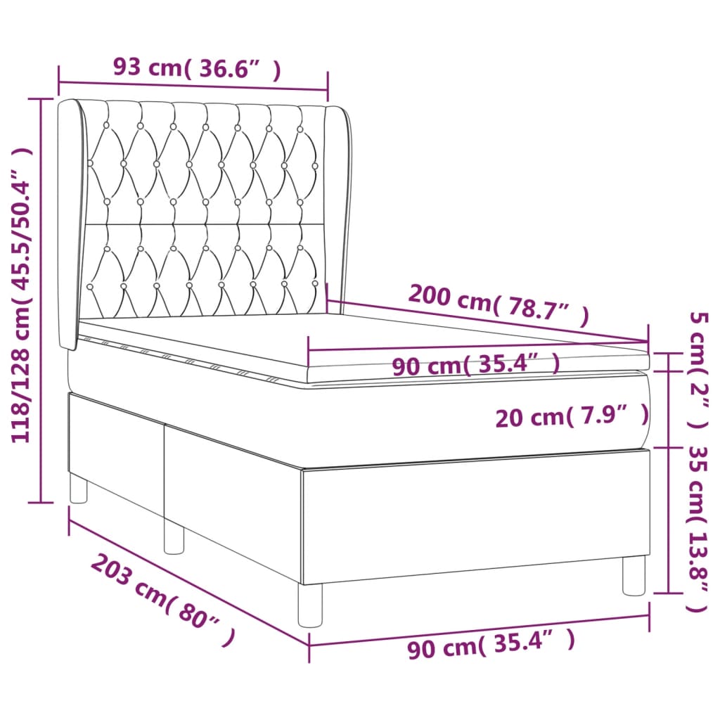 vidaXL Boxspringbett mit Matratze Hellgrau 90x200 cm Stoff