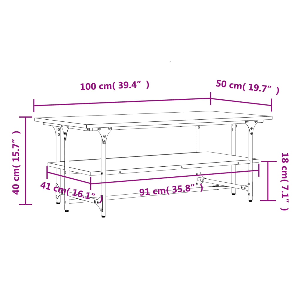 vidaXL Couchtisch Braun Eichen-Optik 100x50x40 cm Holzwerkstoff