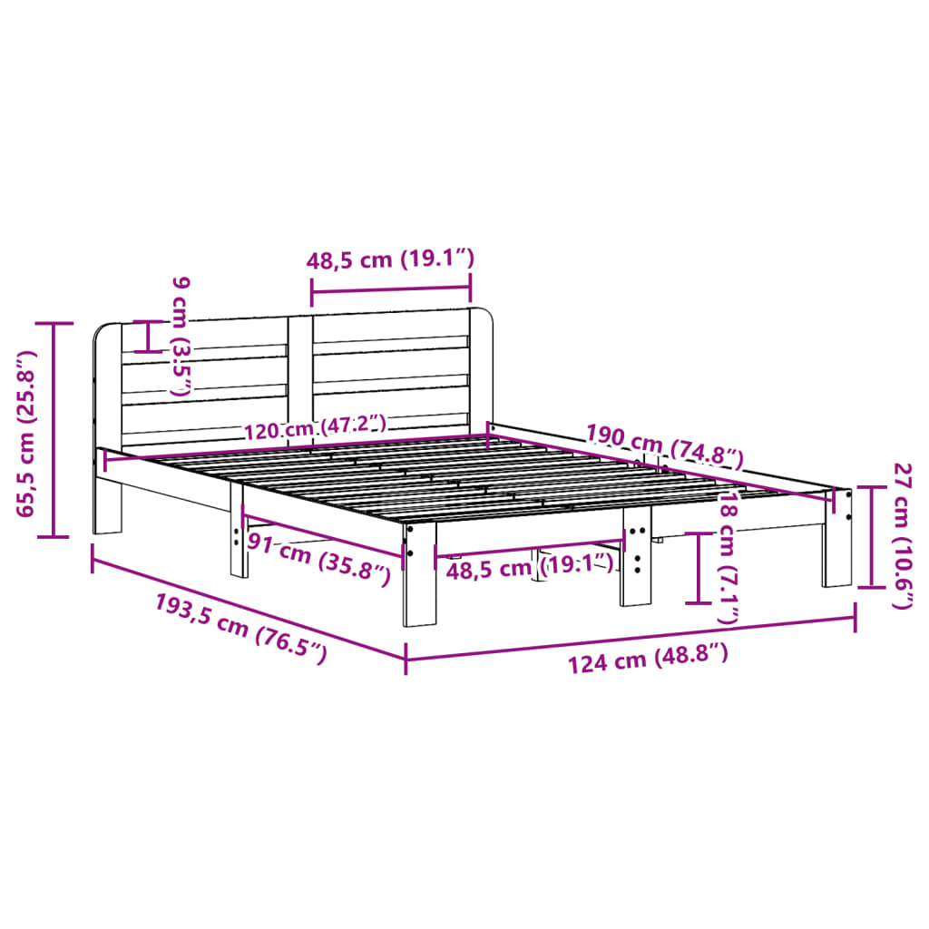 vidaXL Massivholzbett ohne Matratze Weiß 120x190 cm Kiefernholz