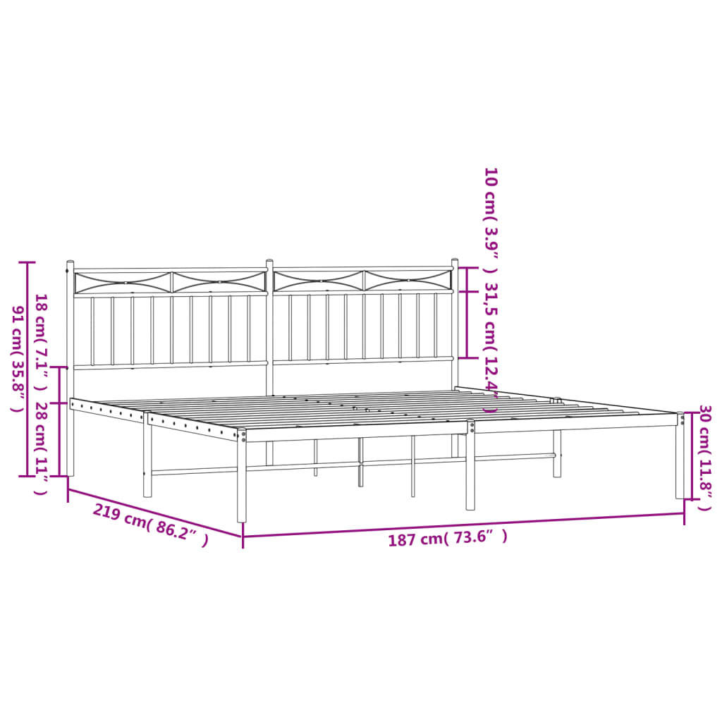 vidaXL Bettgestell mit Kopfteil Metall Schwarz 183x213 cm