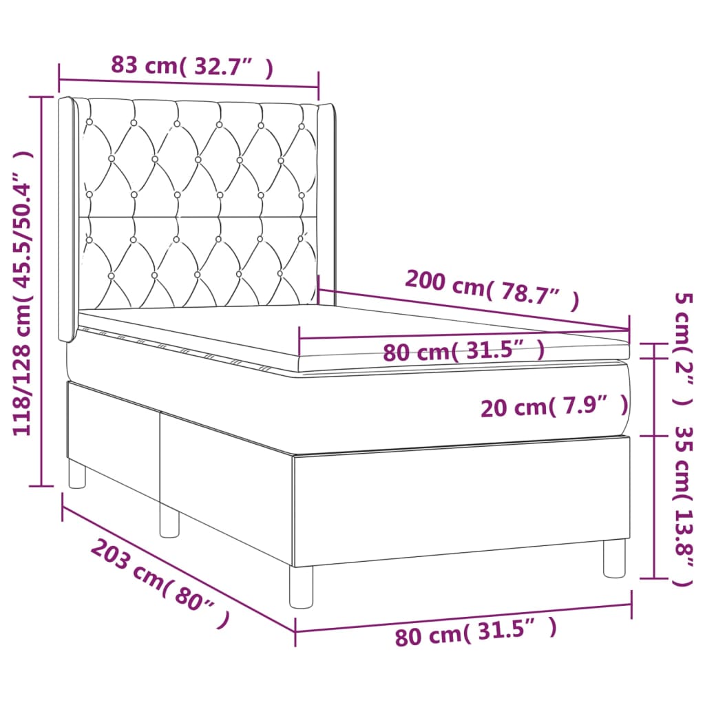 vidaXL Boxspringbett mit Matratze Dunkelbraun 80x200 cm Stoff