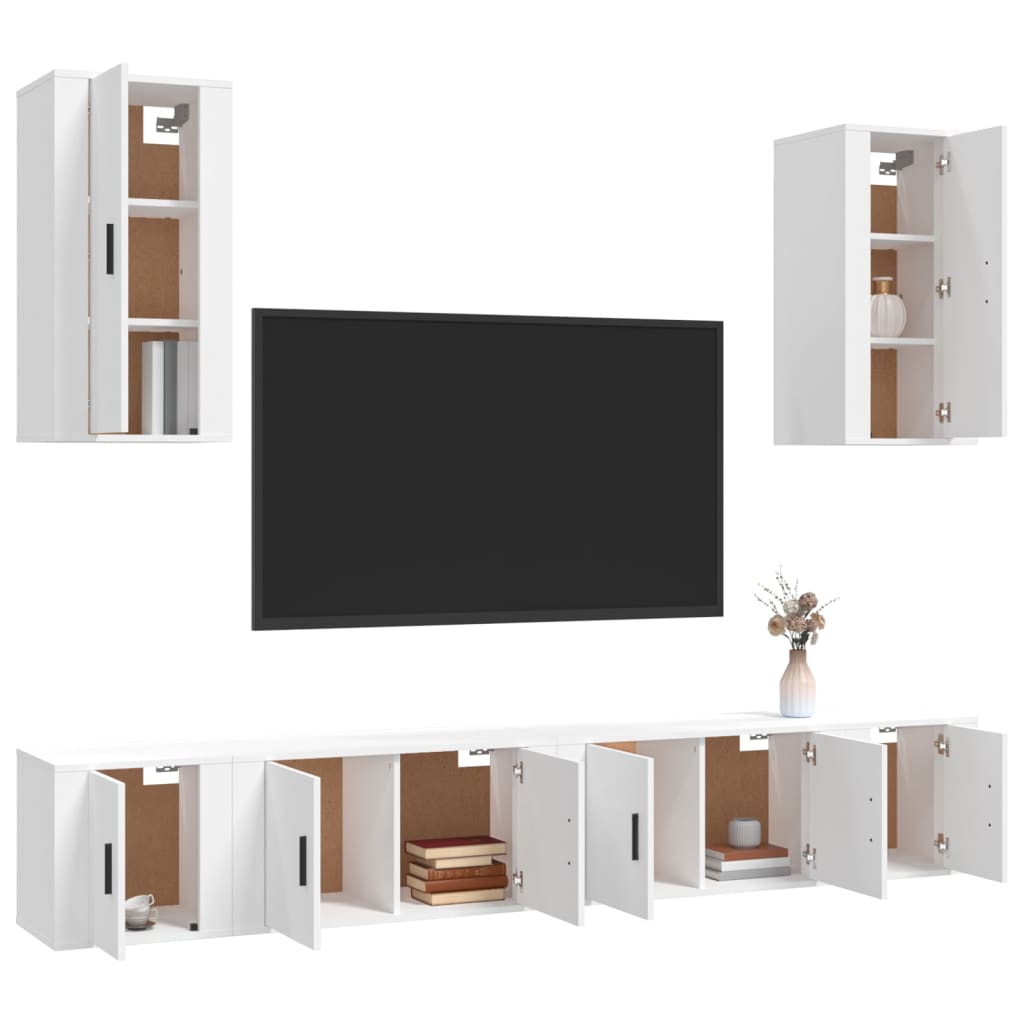 vidaXL 6-tlg. TV-Schrank-Set Weiß Holzwerkstoff