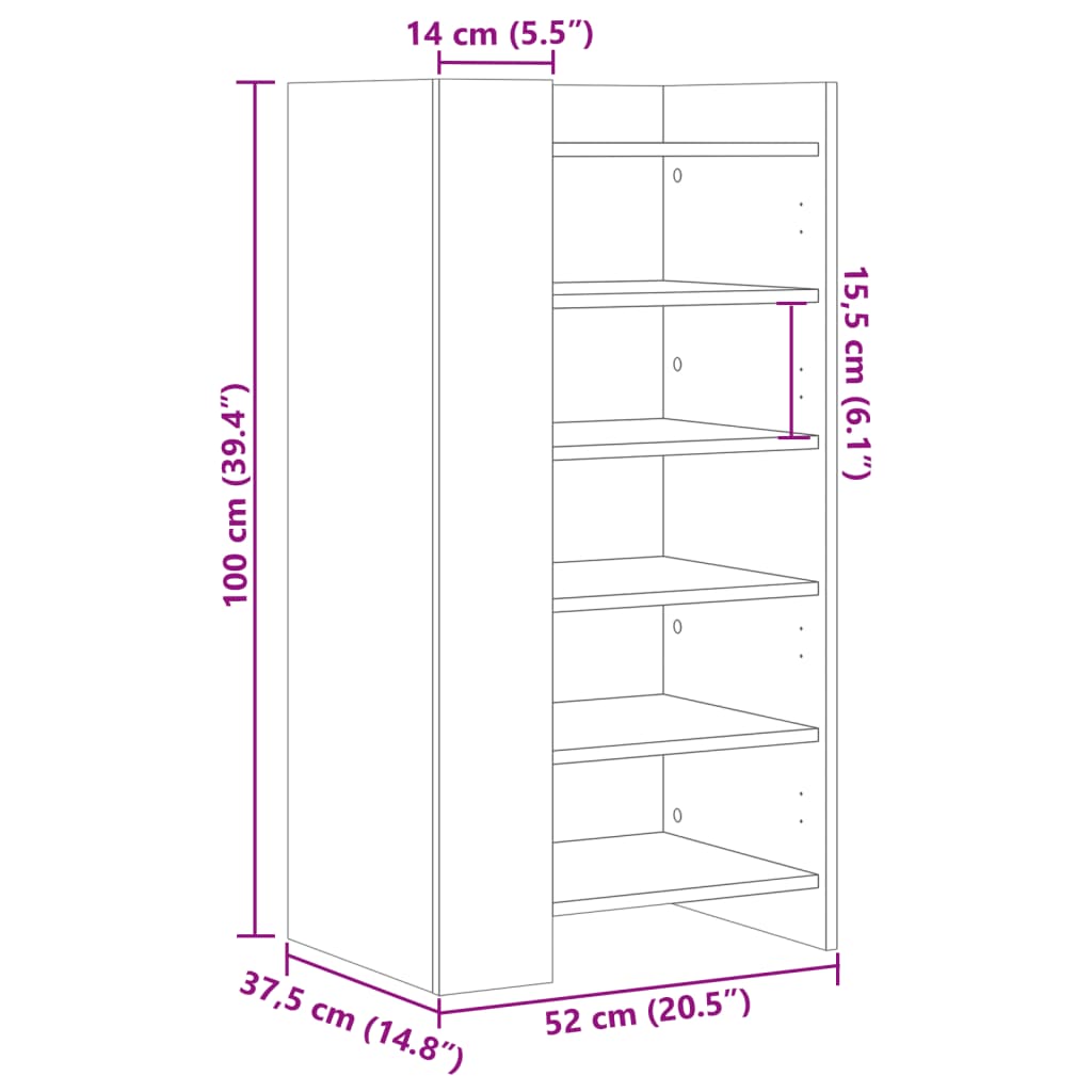 vidaXL Schuhschrank Grau Sonoma 52x37,5x100 cm Holzwerkstoff