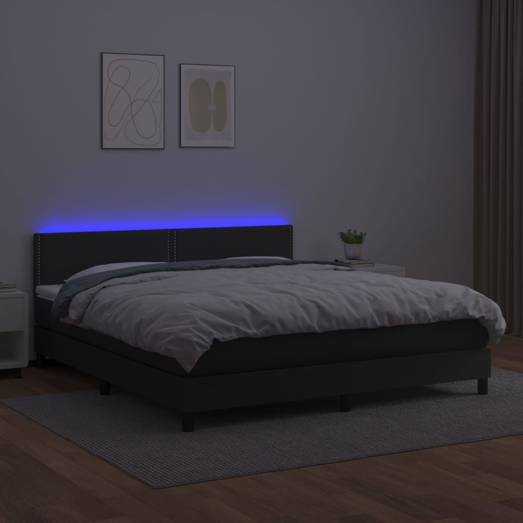 vidaXL Boxspringbett mit Matratze & LED Schwarz 160x200 cm Kunstleder