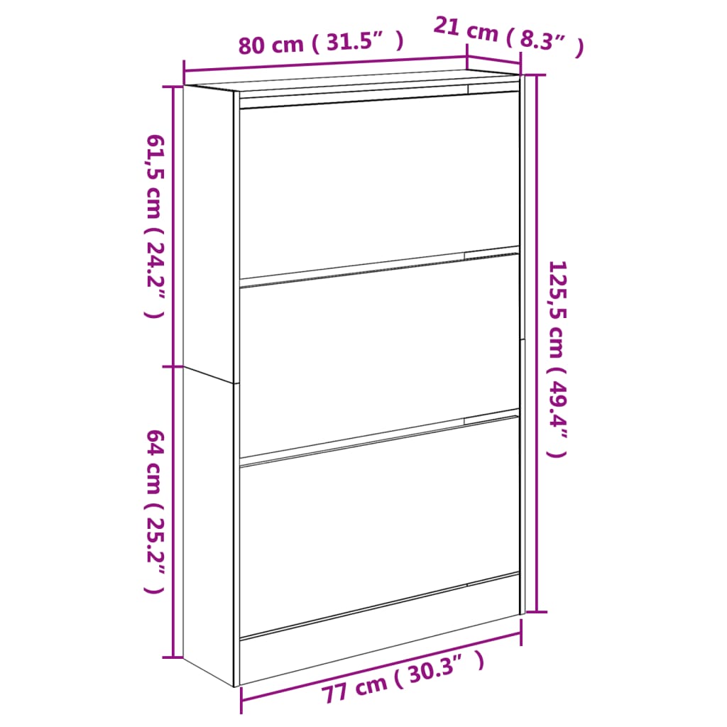 vidaXL Schuhschrank Räuchereiche 80x21x125,5 cm Holzwerkstoff