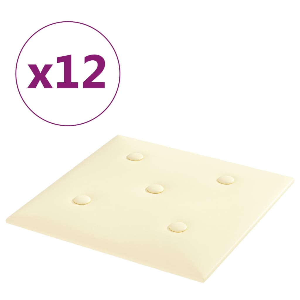 vidaXL Wandpaneele 12 Stk. Creme 30x30 cm Kunstleder 1,08 m²