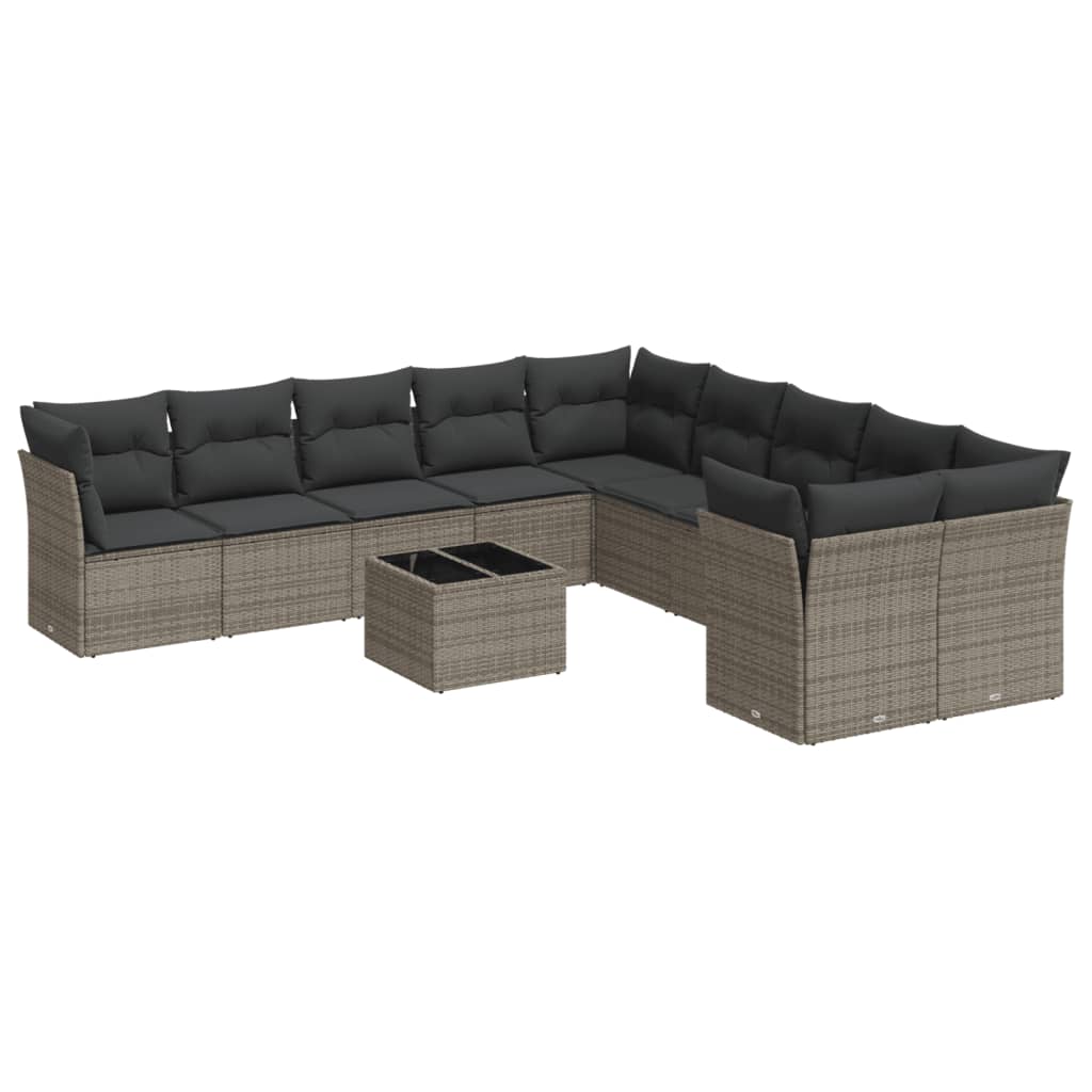 vidaXL 11-tlg. Garten-Sofagarnitur mit Kissen Grau Poly Rattan