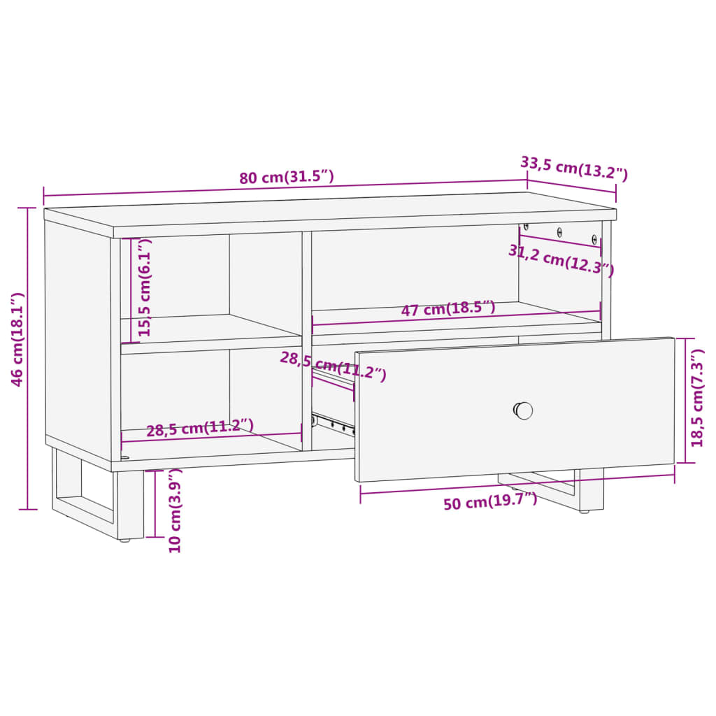 vidaXL TV-Schrank Braun und Schwarz 80x33,5x46 cm Massivholz Mango