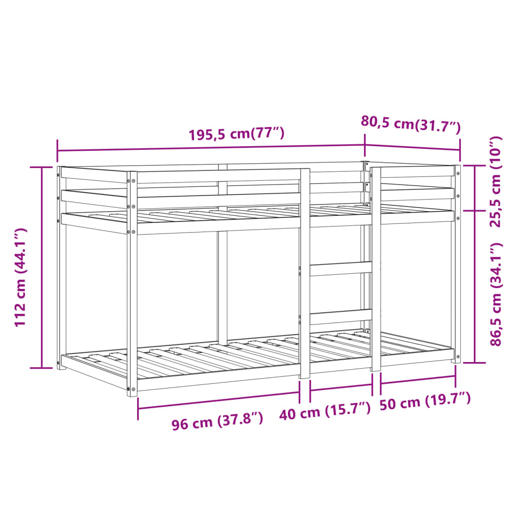 vidaXL Etagenbett mit Vorhängen Weiß & Schwarz 75x190 cm Kiefernholz