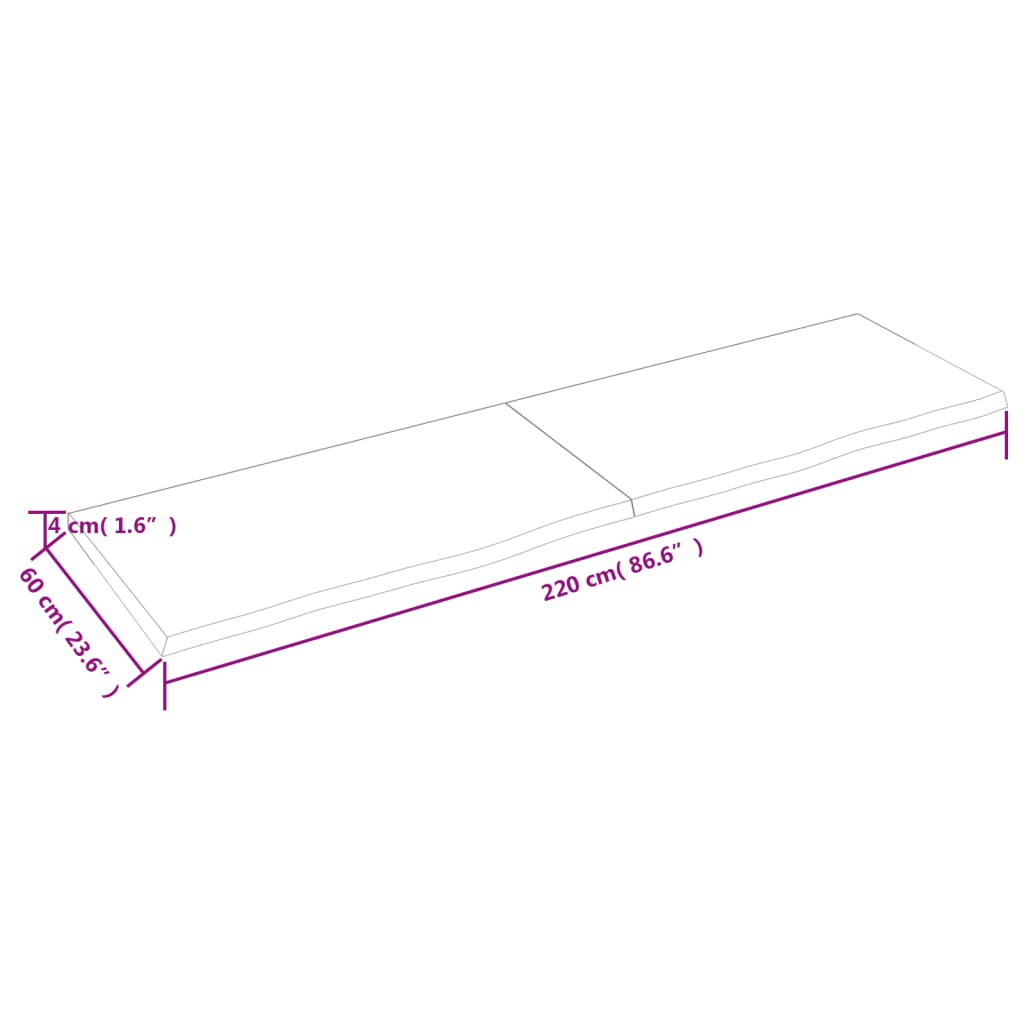 vidaXL Tischplatte 220x60x(2-4) cm Massivholz Eiche Unbehandelt