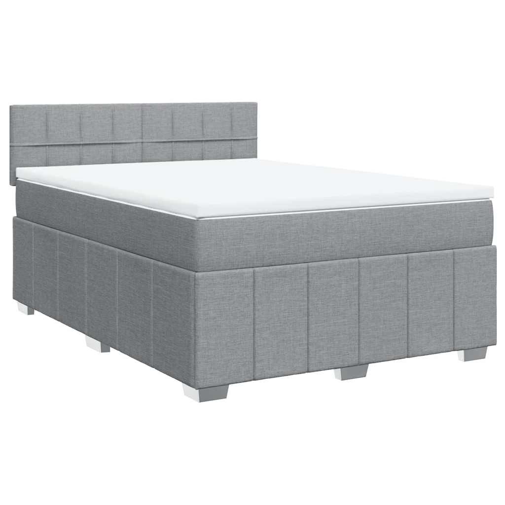 vidaXL Boxspringbett mit Matratze Hellgrau 140x200 cm Stoff