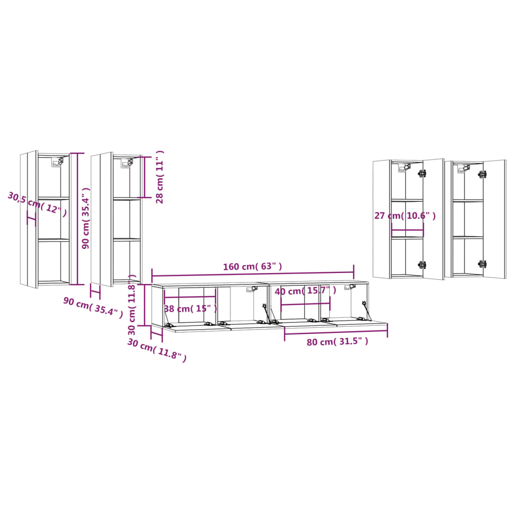 vidaXL 6-tlg. TV-Schrank-Set Betongrau Holzwerkstoff