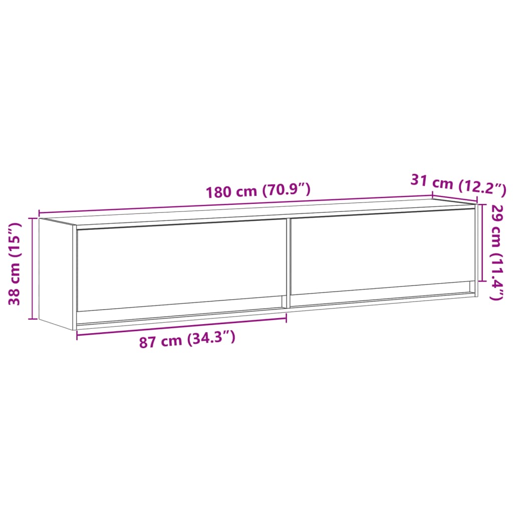 vidaXL TV-Wandschrank mit LED Braun Eichen-Optik 180x31x38 cm