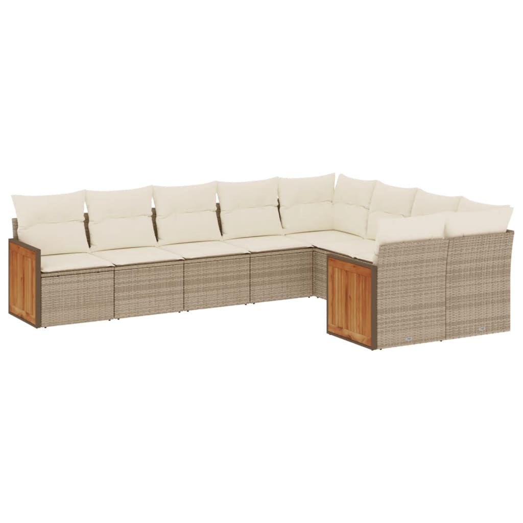 vidaXL 9-tlg. Garten-Sofagarnitur mit Kissen Beige Poly Rattan