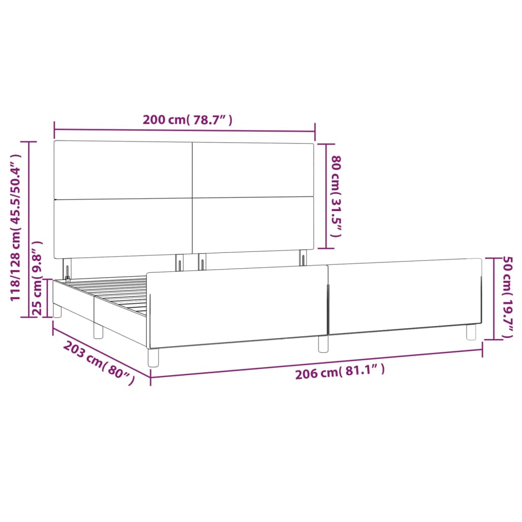 vidaXL Bettgestell mit Kopfteil Schwarz 200x200 cm Stoff