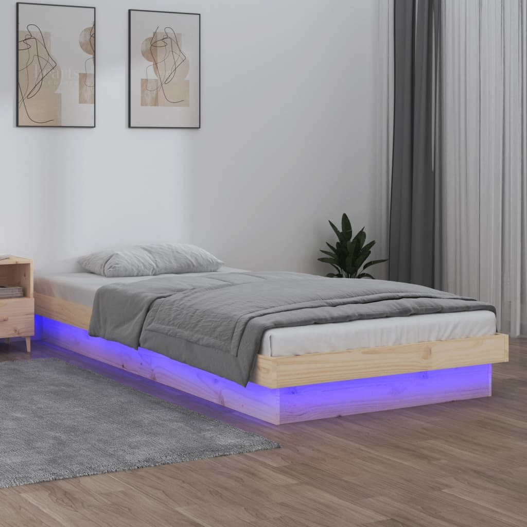 vidaXL Massivholzbett mit LEDs 90x190 cm