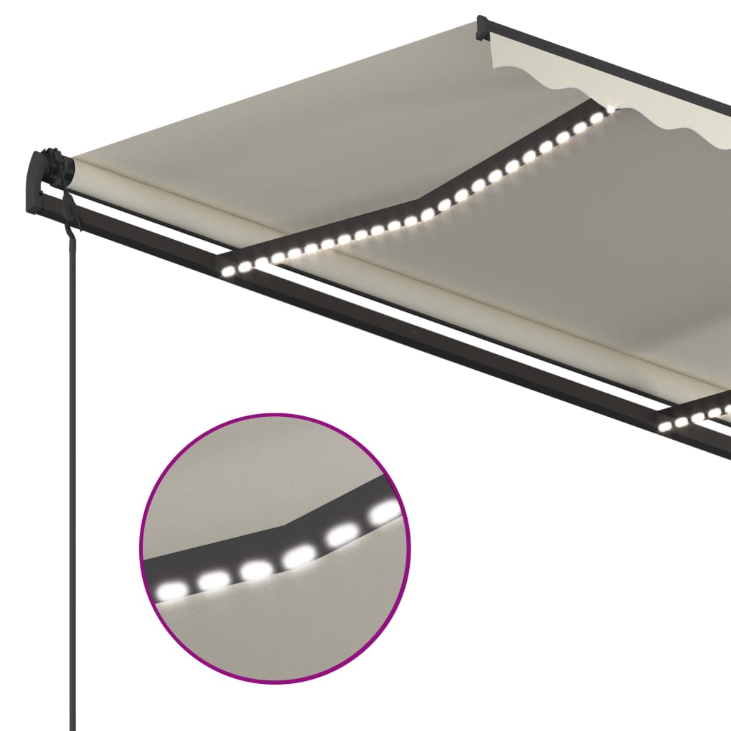 vidaXL Markise Manuell Einziehbar mit LED 5x3,5 m Creme