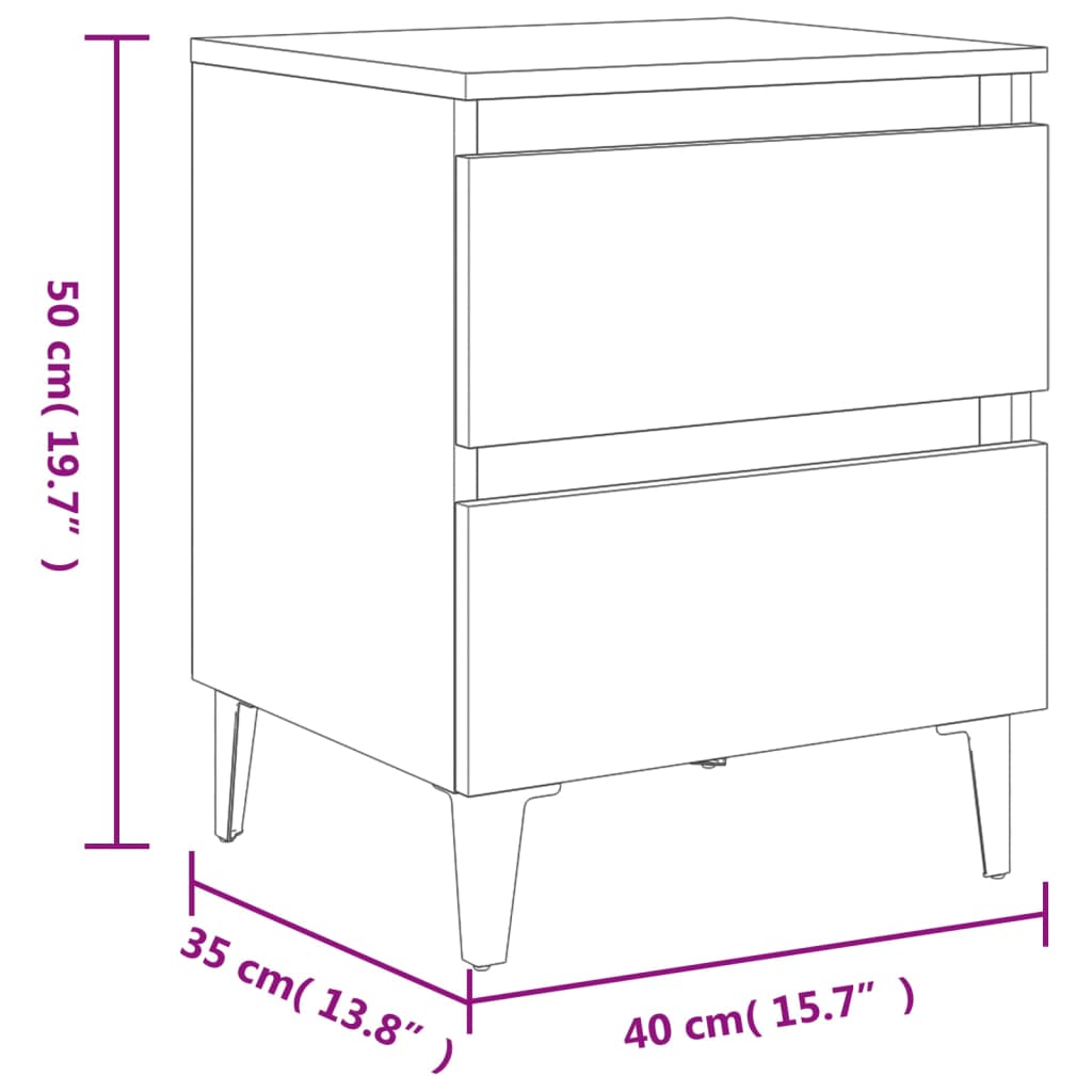 vidaXL Nachttisch mit Metallbeinen Braun Eichen-Optik 40x35x50 cm