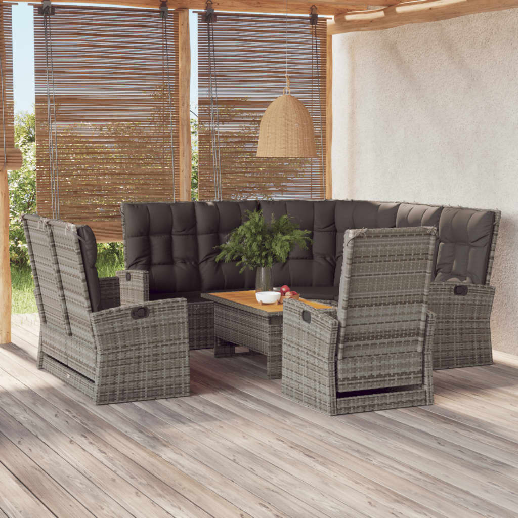 vidaXL 4-tlg. Garten-Lounge-Set mit Kissen Grau Poly Rattan