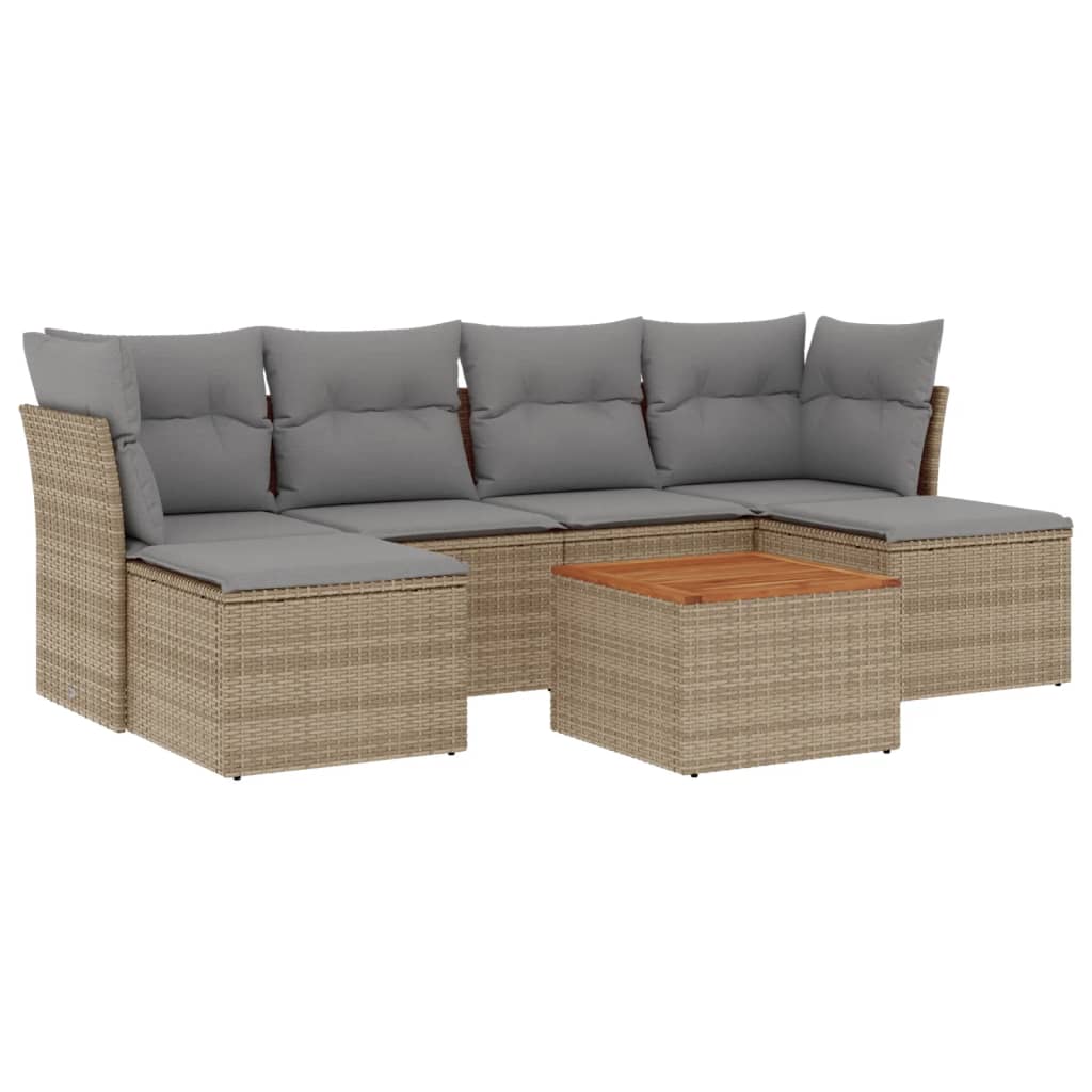 vidaXL 7-tlg. Garten-Sofagarnitur mit Kissen Beige Poly Rattan