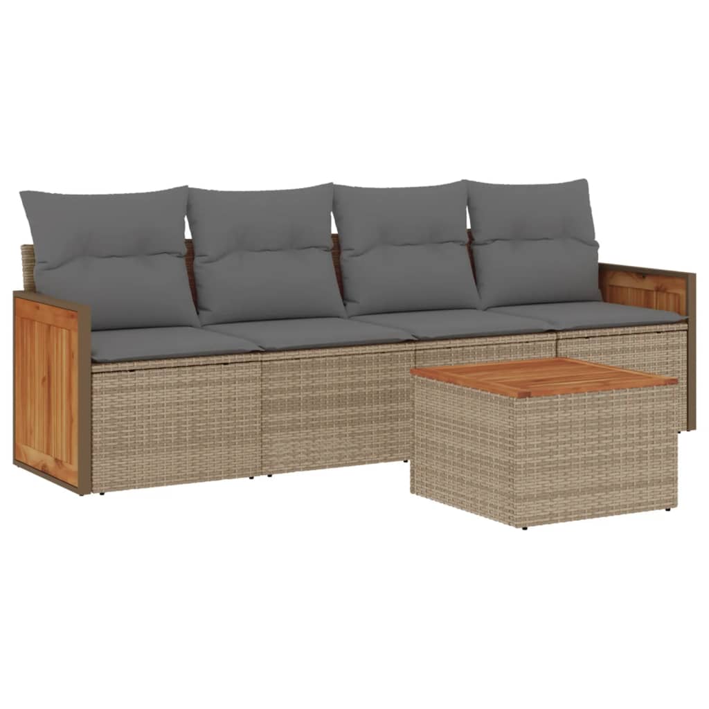 vidaXL 5-tlg. Garten-Sofagarnitur mit Kissen Beige Poly Rattan