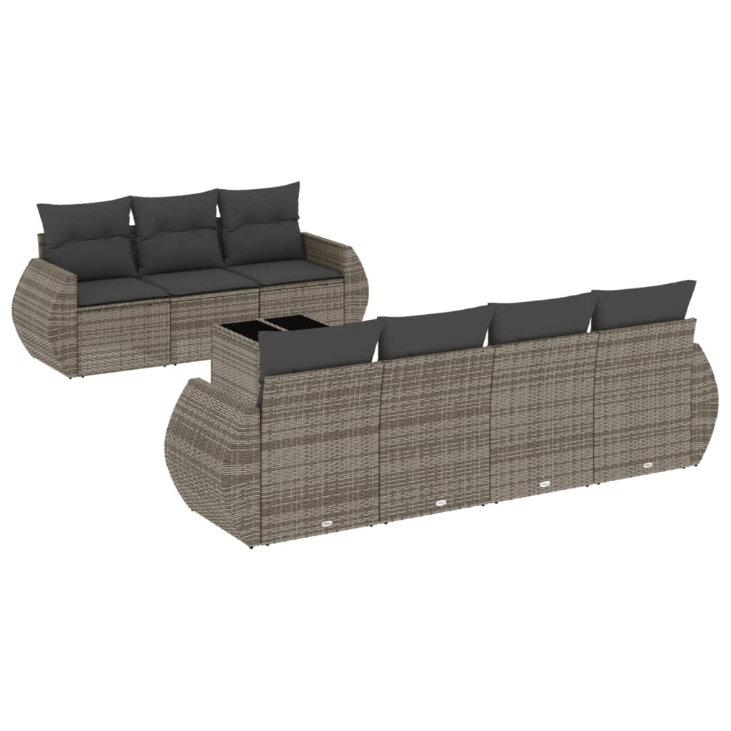 vidaXL 8-tlg. Garten-Sofagarnitur mit Kissen Grau Poly Rattan